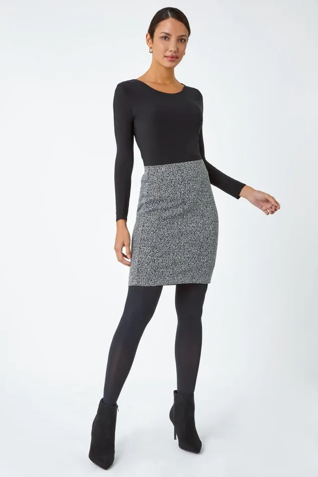 Grey Smart Textured Elastic Waist Stretch Skirt Women Roman Skirts