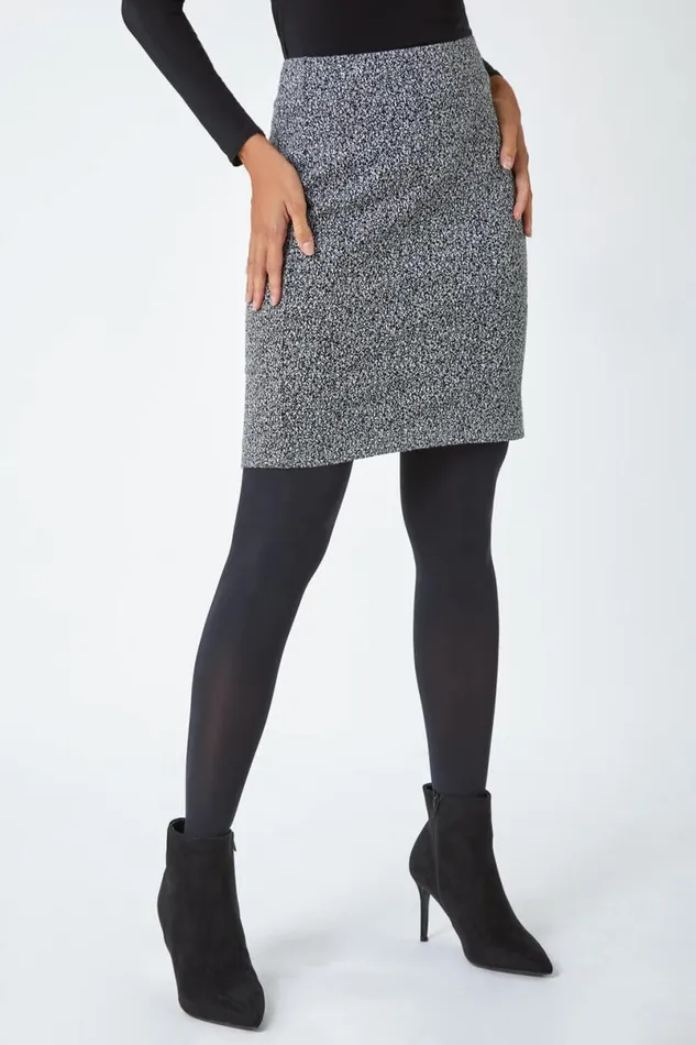Grey Smart Textured Elastic Waist Stretch Skirt Women Roman Skirts