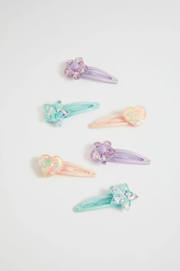 Hair Accessories Girl Seed Heritage Glitter Resin Heart And Star Snap Pack Multi