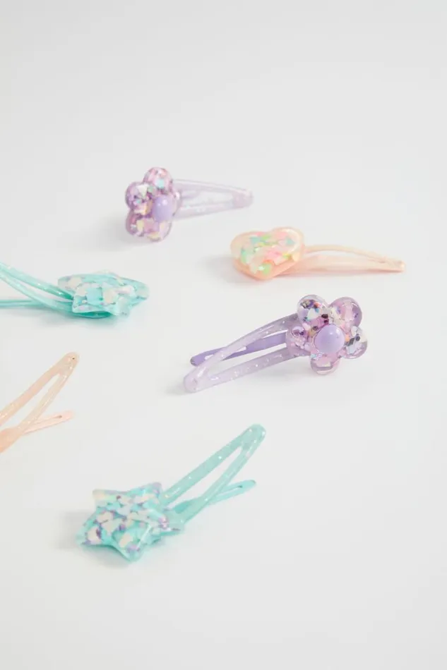 Hair Accessories Girl Seed Heritage Glitter Resin Heart And Star Snap Pack Multi