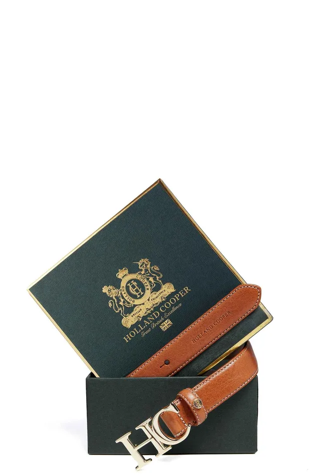 Holland Cooper Atelier Slim Logo Belt Tan Contrast Women Belts