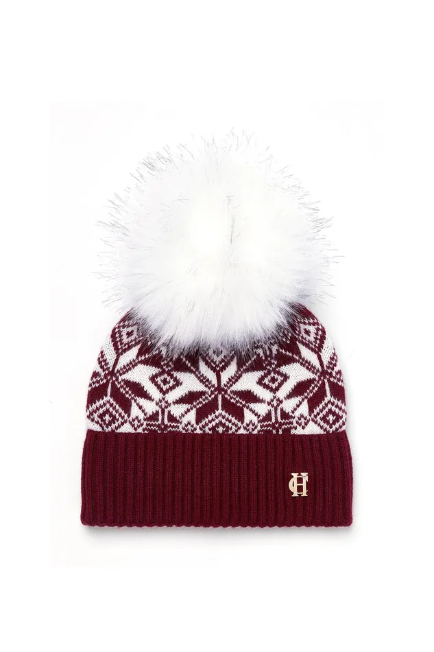 Holland Cooper Beatrice Bobble Hat Merlot Women Hats and Headbands