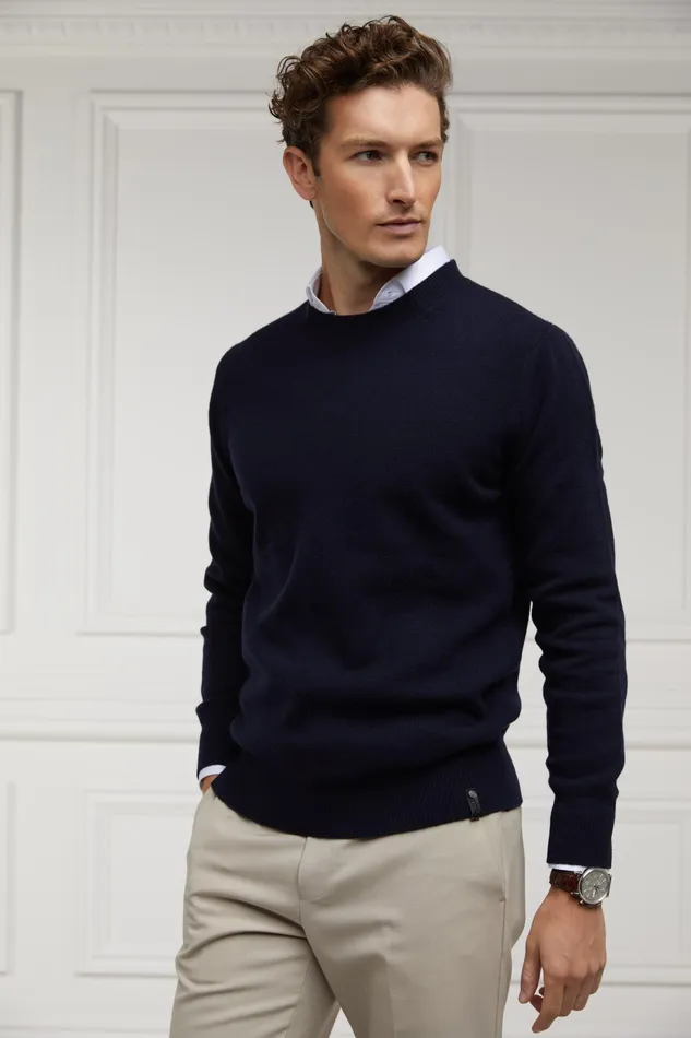 Holland Cooper Byron Crew Neck Knit Navy Men Knitwear