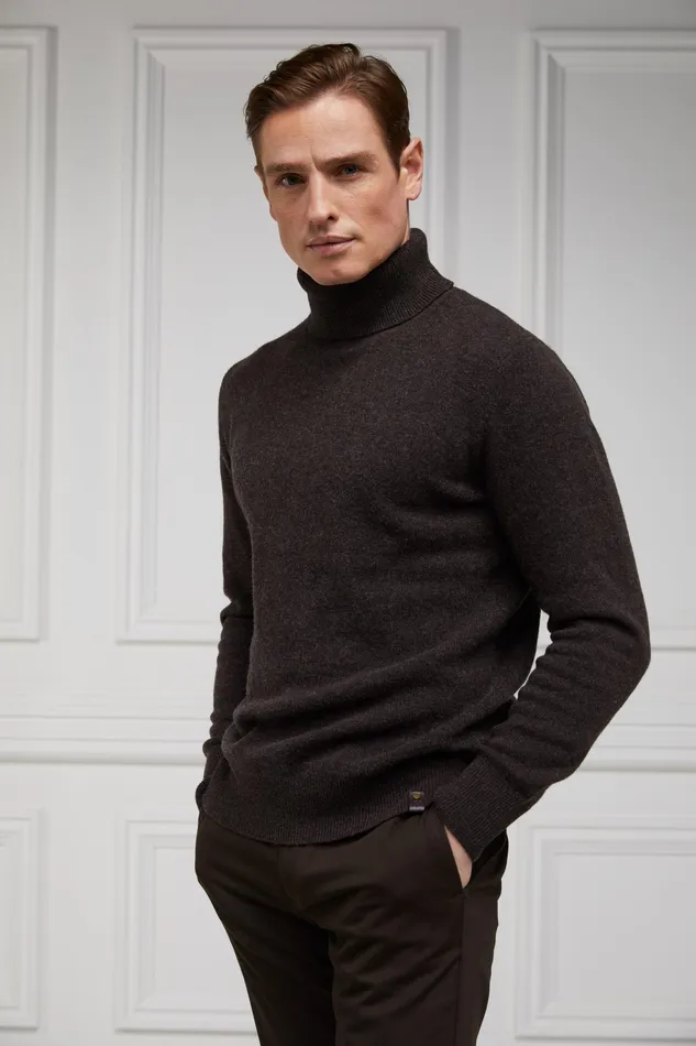 Holland Cooper Byron Roll Neck Knit Chocolate Men Knitwear
