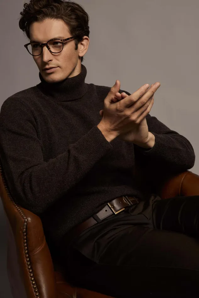 Holland Cooper Byron Roll Neck Knit Chocolate Men Knitwear
