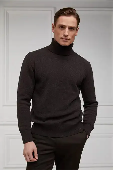 Holland Cooper Byron Roll Neck Knit Chocolate Men Knitwear