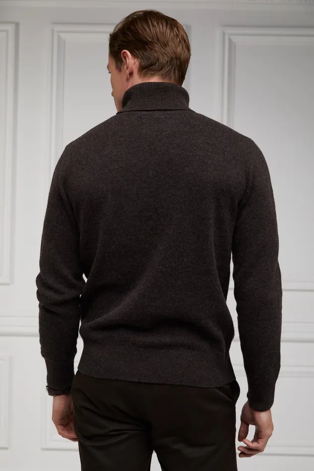 Holland Cooper Byron Roll Neck Knit Chocolate Men Knitwear