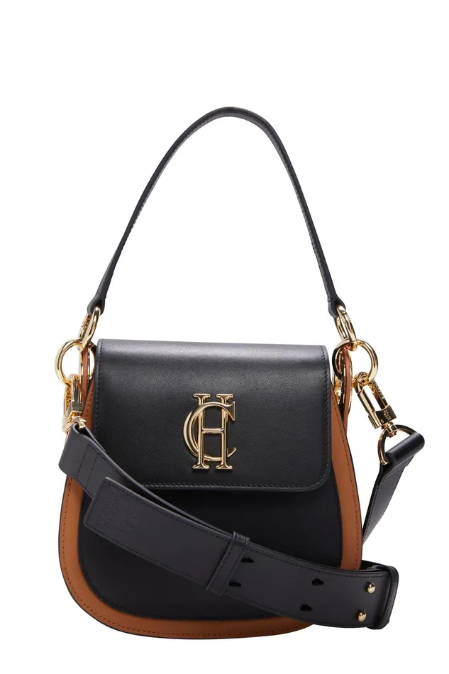 Holland Cooper Chelsea Saddle Bag Black Tan Women Crossbody Bags