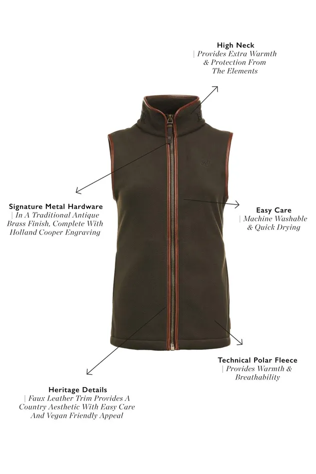 Holland Cooper Country Fleece Gilet Khaki Women Fleeces