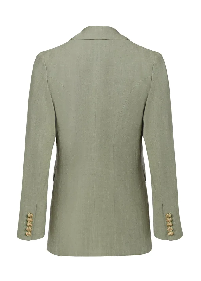 Holland Cooper Double Breasted Blazer Sage Linen Women Tailoring