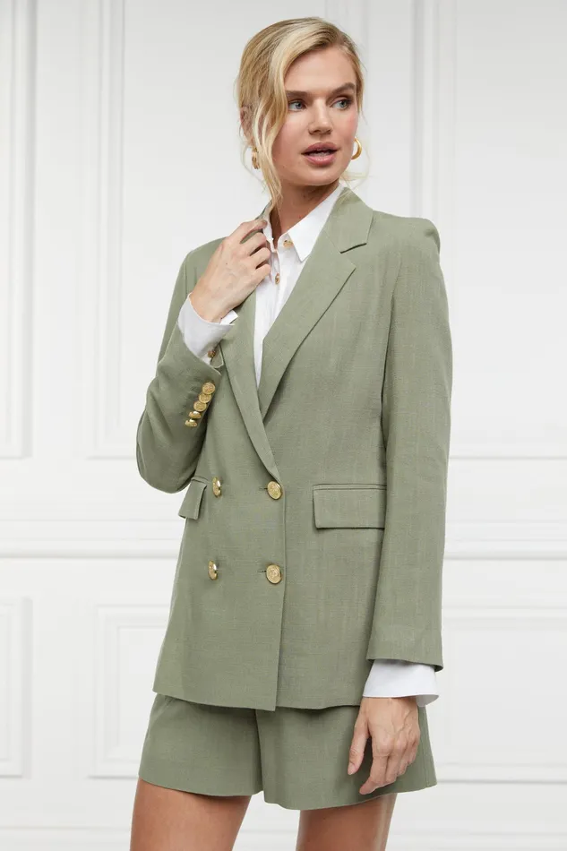 Holland Cooper Double Breasted Blazer Sage Linen Women Tailoring