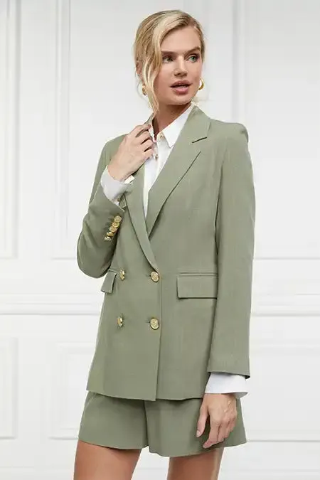 Holland Cooper Double Breasted Blazer Sage Linen Women Tailoring