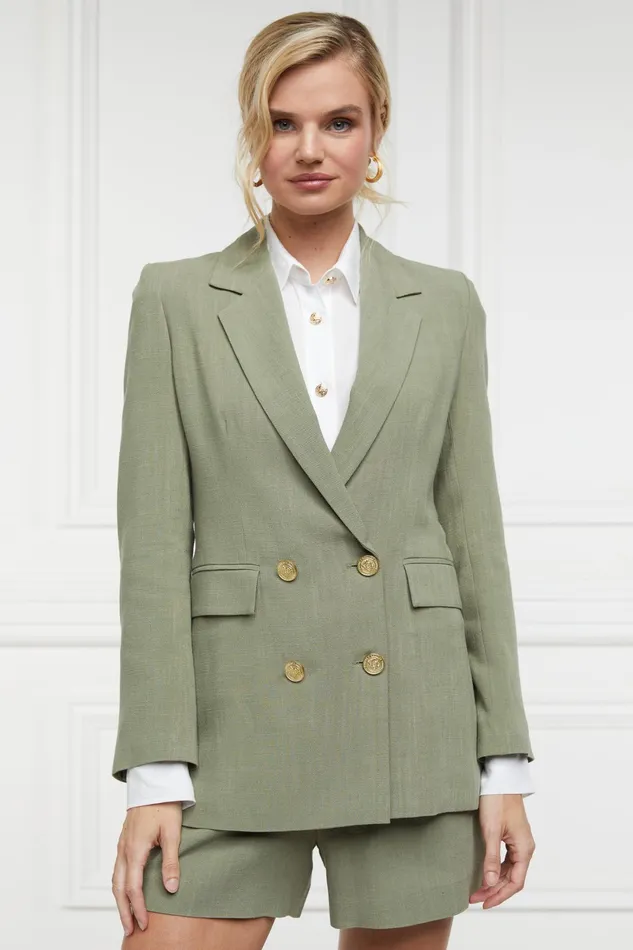 Holland Cooper Double Breasted Blazer Sage Linen Women Tailoring