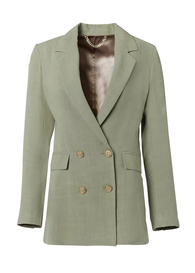 Holland Cooper Double Breasted Blazer Sage Linen Women Tailoring