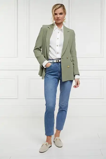 Holland Cooper Double Breasted Blazer Sage Linen Women Tailoring
