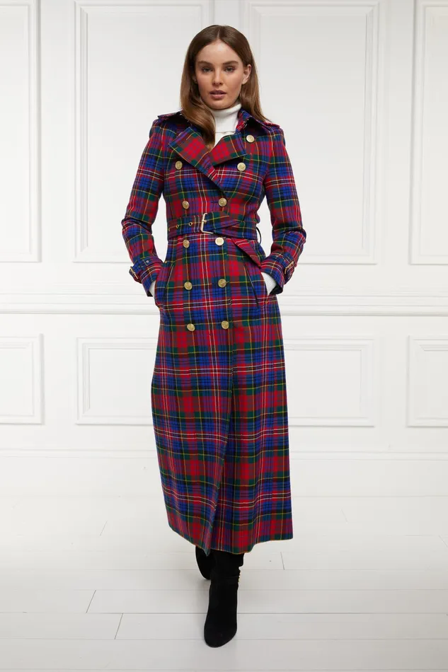 Holland Cooper Full Length Marlborough Trench Coat Macpherson Tartan Women Tailoring
