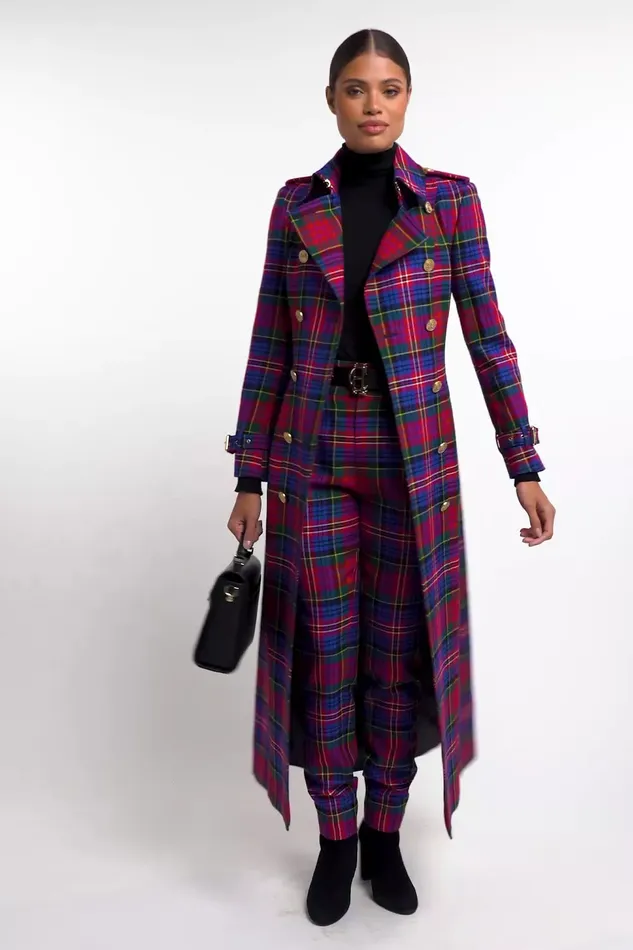 Holland Cooper Full Length Marlborough Trench Coat Macpherson Tartan Women Tailoring