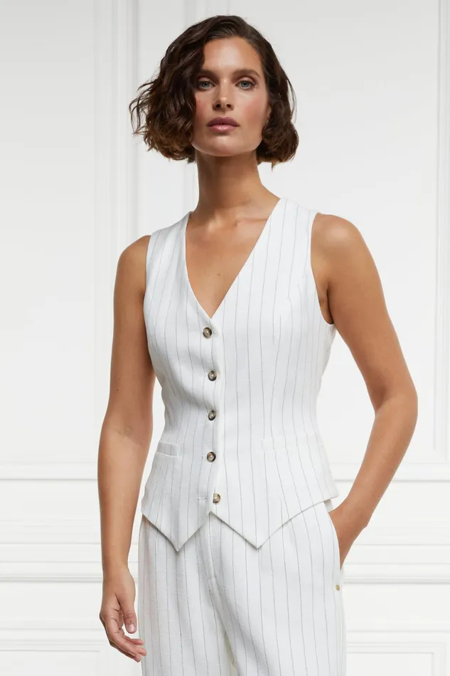 Holland Cooper Hampton Waistcoat Oyster Linen Pinstripe Women Waistcoats Holland Cooper Hampton Waistcoat Oyster Linen Pinstripe Women Waistcoats
