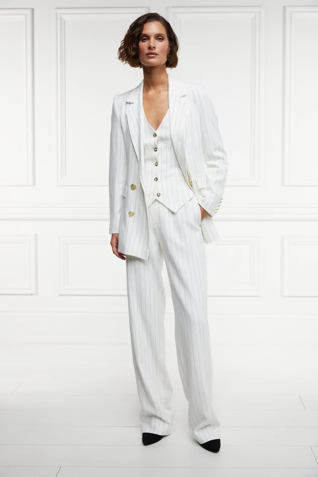 Holland Cooper Hampton Waistcoat Oyster Linen Pinstripe Women Waistcoats Holland Cooper Hampton Waistcoat Oyster Linen Pinstripe Women Waistcoats