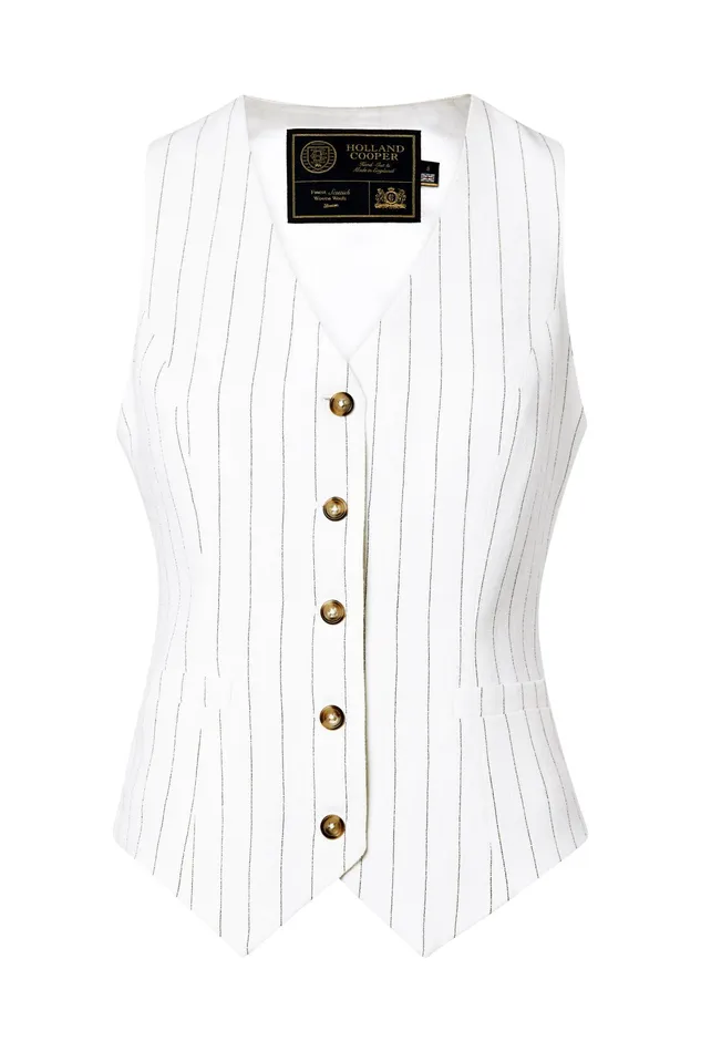 Holland Cooper Hampton Waistcoat Oyster Linen Pinstripe Women Waistcoats Holland Cooper Hampton Waistcoat Oyster Linen Pinstripe Women Waistcoats