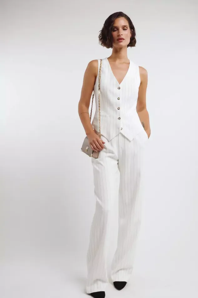 Holland Cooper Hampton Waistcoat Oyster Linen Pinstripe Women Waistcoats Holland Cooper Hampton Waistcoat Oyster Linen Pinstripe Women Waistcoats