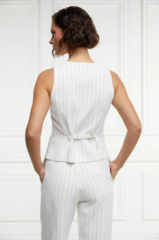 Holland Cooper Hampton Waistcoat Oyster Linen Pinstripe Women Waistcoats Holland Cooper Hampton Waistcoat Oyster Linen Pinstripe Women Waistcoats
