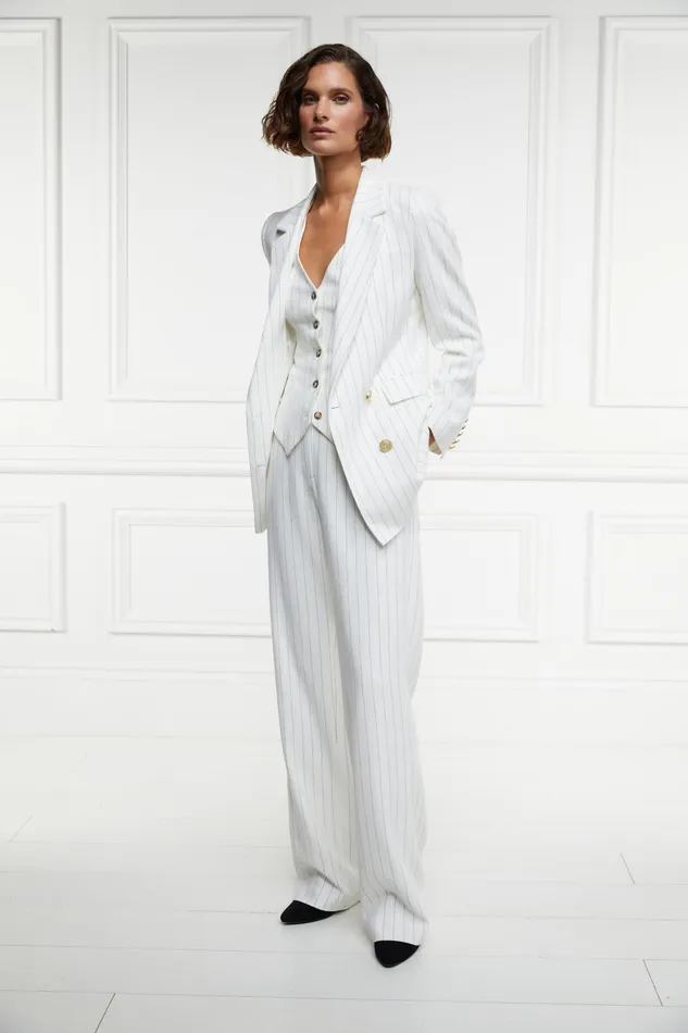 Holland Cooper Hampton Waistcoat Oyster Linen Pinstripe Women Waistcoats Holland Cooper Hampton Waistcoat Oyster Linen Pinstripe Women Waistcoats