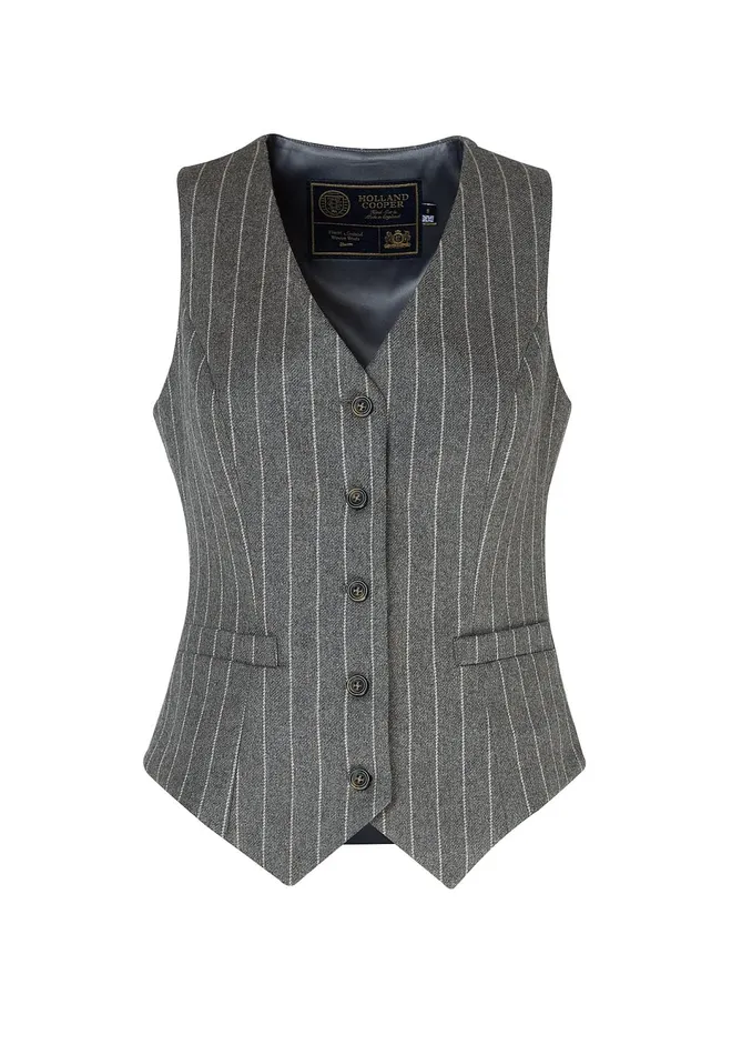 Holland Cooper Hampton Waistcoat Soft Grey Pinstripe Women Waistcoats