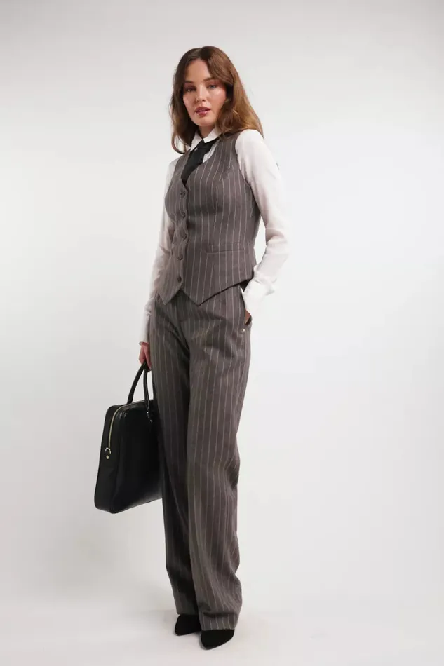 Holland Cooper Hampton Waistcoat Soft Grey Pinstripe Women Waistcoats