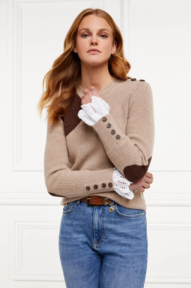 Holland Cooper Heritage Crew Neck Knit Latte Marl Women Knitwear Holland Cooper Heritage Crew Neck Knit Latte Marl Women Knitwear