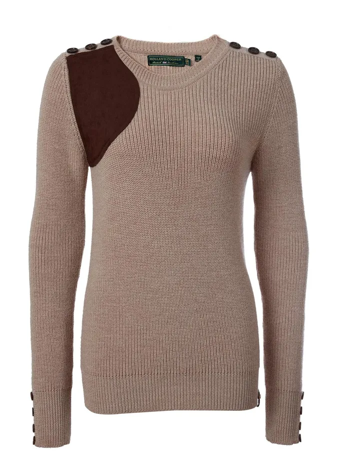 Holland Cooper Heritage Crew Neck Knit Latte Marl Women Knitwear Holland Cooper Heritage Crew Neck Knit Latte Marl Women Knitwear
