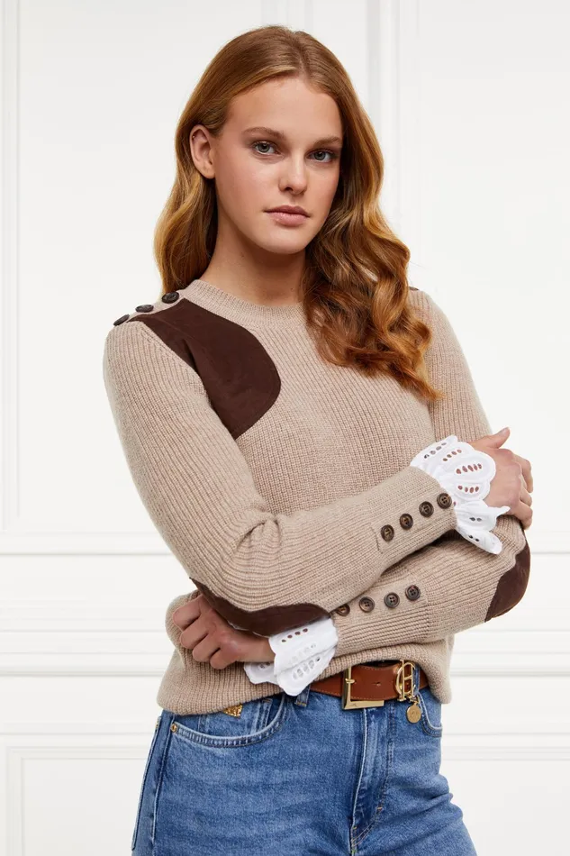 Holland Cooper Heritage Crew Neck Knit Latte Marl Women Knitwear Holland Cooper Heritage Crew Neck Knit Latte Marl Women Knitwear