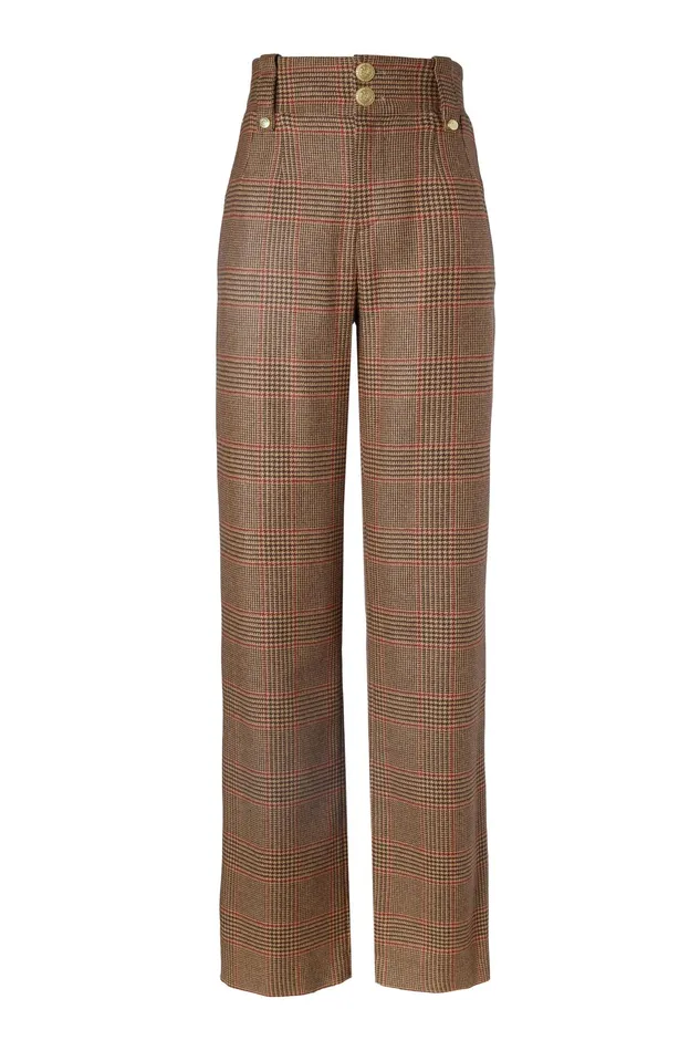 Holland Cooper High Waisted Straight Trouser Clarence Check Merlot Women Trousers Holland Cooper High Waisted Straight Trouser Clarence Check Merlot Women Trousers