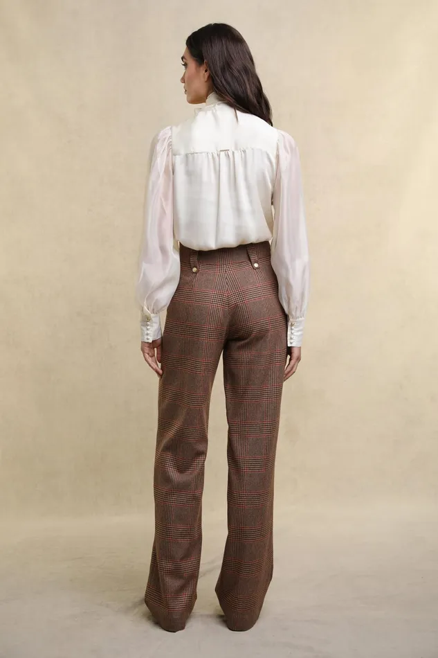 Holland Cooper High Waisted Straight Trouser Clarence Check Merlot Women Trousers Holland Cooper High Waisted Straight Trouser Clarence Check Merlot Women Trousers