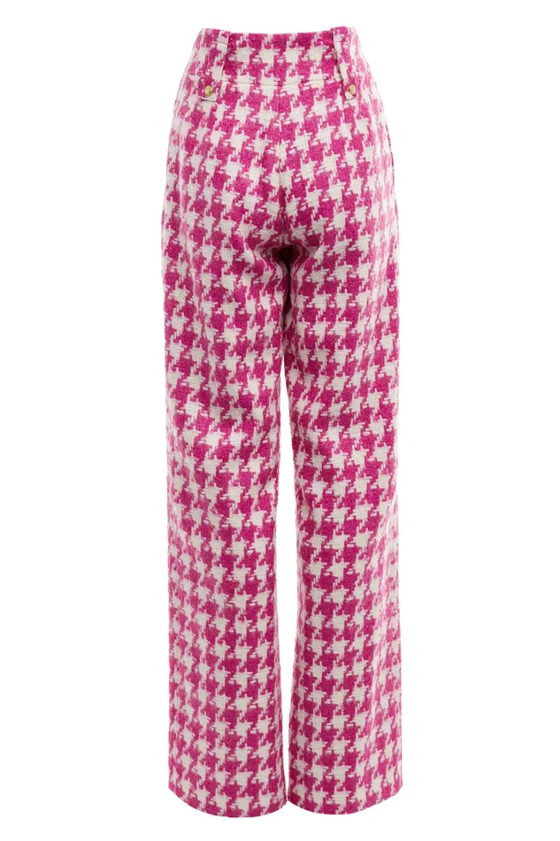 Holland Cooper High Waisted Straight Trouser Hot Pink Large Scale Houndstooth Women Tailoring Holland Cooper High Waisted Straight Trouser Hot Pink Large Scale Houndstooth Women Tailoring