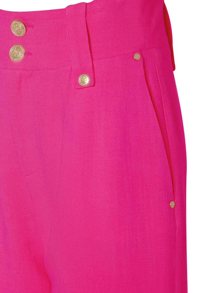 Holland Cooper High Waisted Straight Trouser Hot Pink Linen Women Tailoring Holland Cooper High Waisted Straight Trouser Hot Pink Linen Women Tailoring
