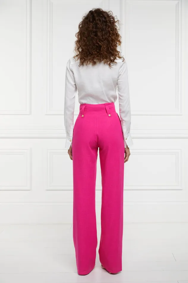 Holland Cooper High Waisted Straight Trouser Hot Pink Linen Women Tailoring Holland Cooper High Waisted Straight Trouser Hot Pink Linen Women Tailoring