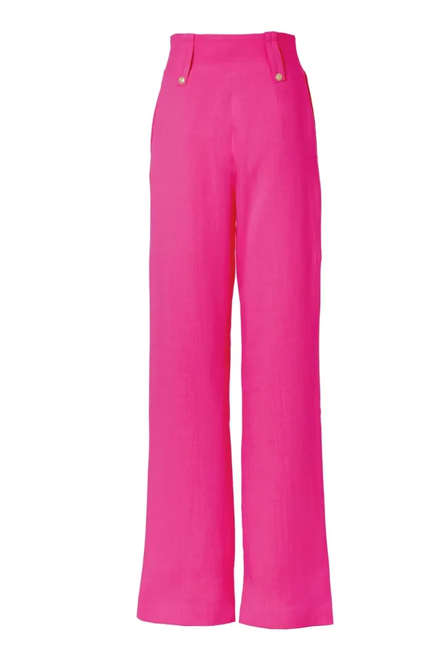 Holland Cooper High Waisted Straight Trouser Hot Pink Linen Women Tailoring Holland Cooper High Waisted Straight Trouser Hot Pink Linen Women Tailoring