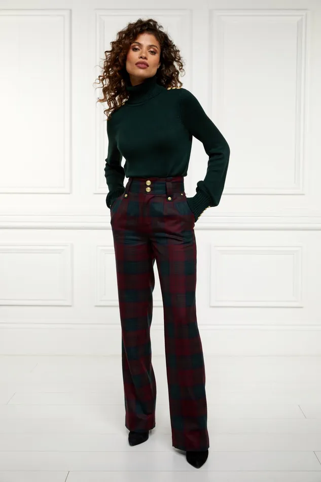 Holland Cooper High Waisted Straight Trouser Mulberry Tartan Women Tailoring Holland Cooper High Waisted Straight Trouser Mulberry Tartan Women Tailoring