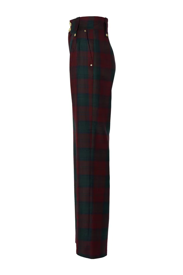 Holland Cooper High Waisted Straight Trouser Mulberry Tartan Women Tailoring Holland Cooper High Waisted Straight Trouser Mulberry Tartan Women Tailoring