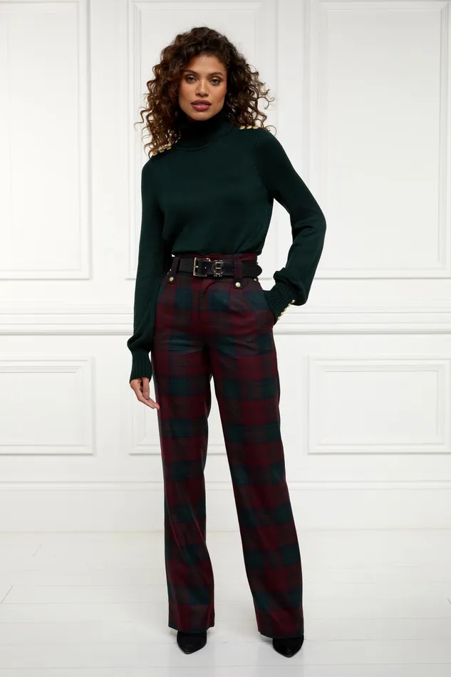 Holland Cooper High Waisted Straight Trouser Mulberry Tartan Women Tailoring Holland Cooper High Waisted Straight Trouser Mulberry Tartan Women Tailoring