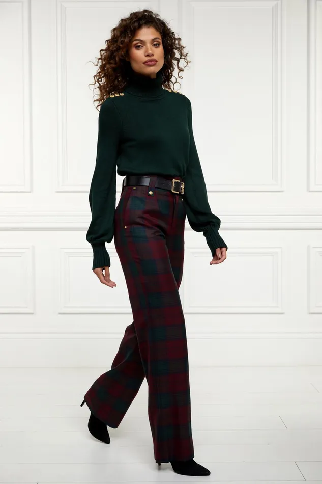 Holland Cooper High Waisted Straight Trouser Mulberry Tartan Women Tailoring Holland Cooper High Waisted Straight Trouser Mulberry Tartan Women Tailoring