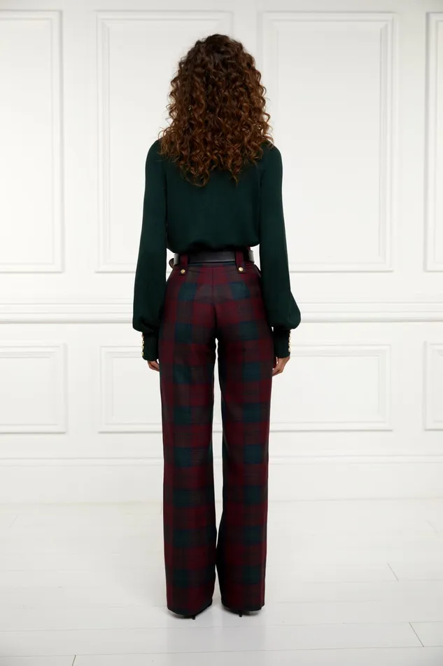 Holland Cooper High Waisted Straight Trouser Mulberry Tartan Women Tailoring Holland Cooper High Waisted Straight Trouser Mulberry Tartan Women Tailoring