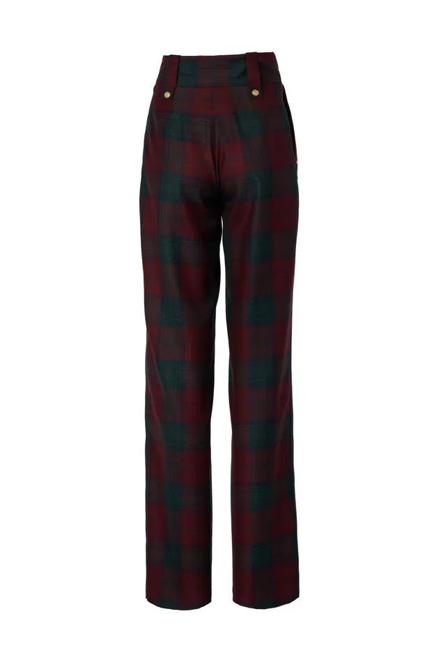 Holland Cooper High Waisted Straight Trouser Mulberry Tartan Women Tailoring Holland Cooper High Waisted Straight Trouser Mulberry Tartan Women Tailoring