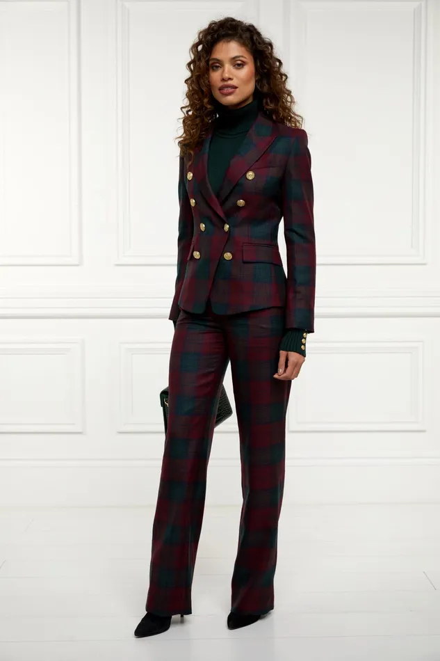 Holland Cooper High Waisted Straight Trouser Mulberry Tartan Women Tailoring Holland Cooper High Waisted Straight Trouser Mulberry Tartan Women Tailoring