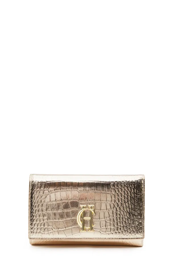 Holland Cooper Highbury Clutch Bag Gold Croc Women Clutch Bags