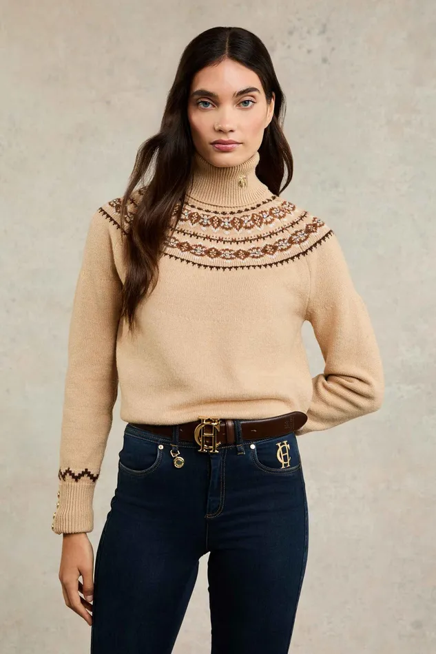 Holland Cooper Jennifer Roll Neck Knit Camel Women Knitwear
