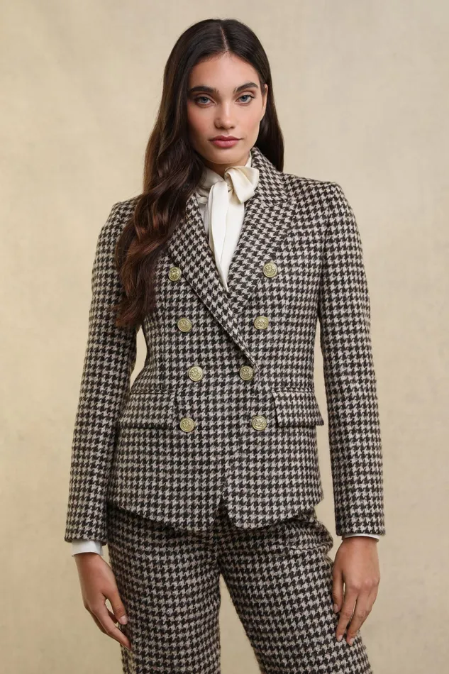 Holland Cooper Knightsbridge Blazer Coffee Houndstooth Women Blazers