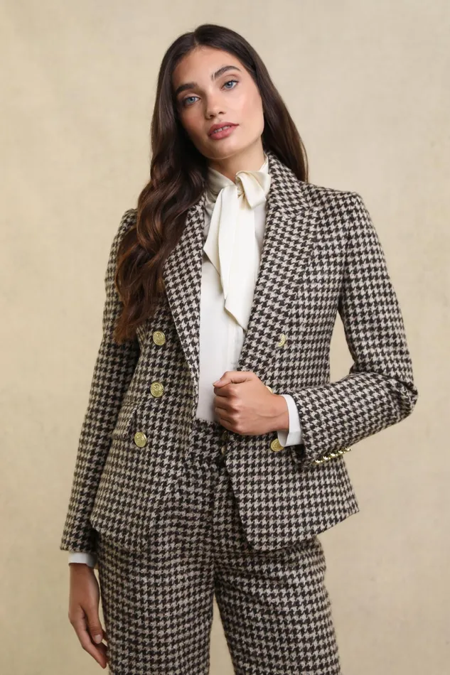 Holland Cooper Knightsbridge Blazer Coffee Houndstooth Women Blazers