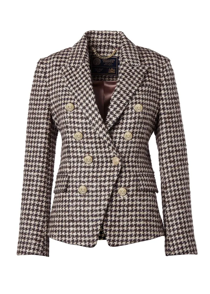 Holland Cooper Knightsbridge Blazer Coffee Houndstooth Women Blazers